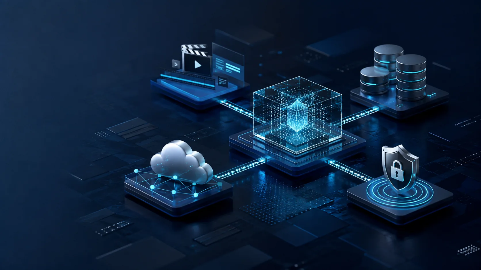 Ecosistema visual de conocimiento conectado con datos, nube, seguridad y video